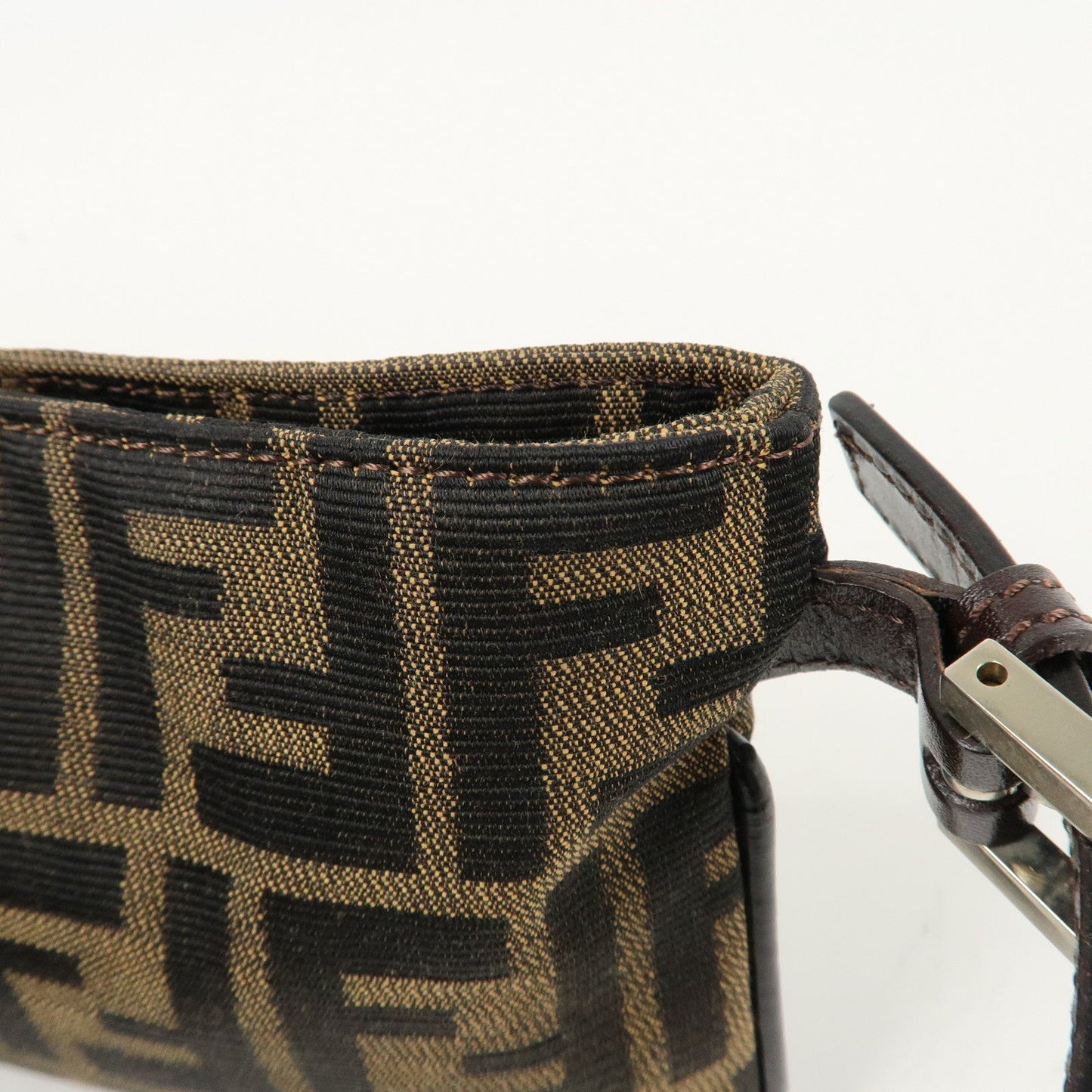 FENDI Zucca Canvas Leather Shoulder Bag Brown Black 26685