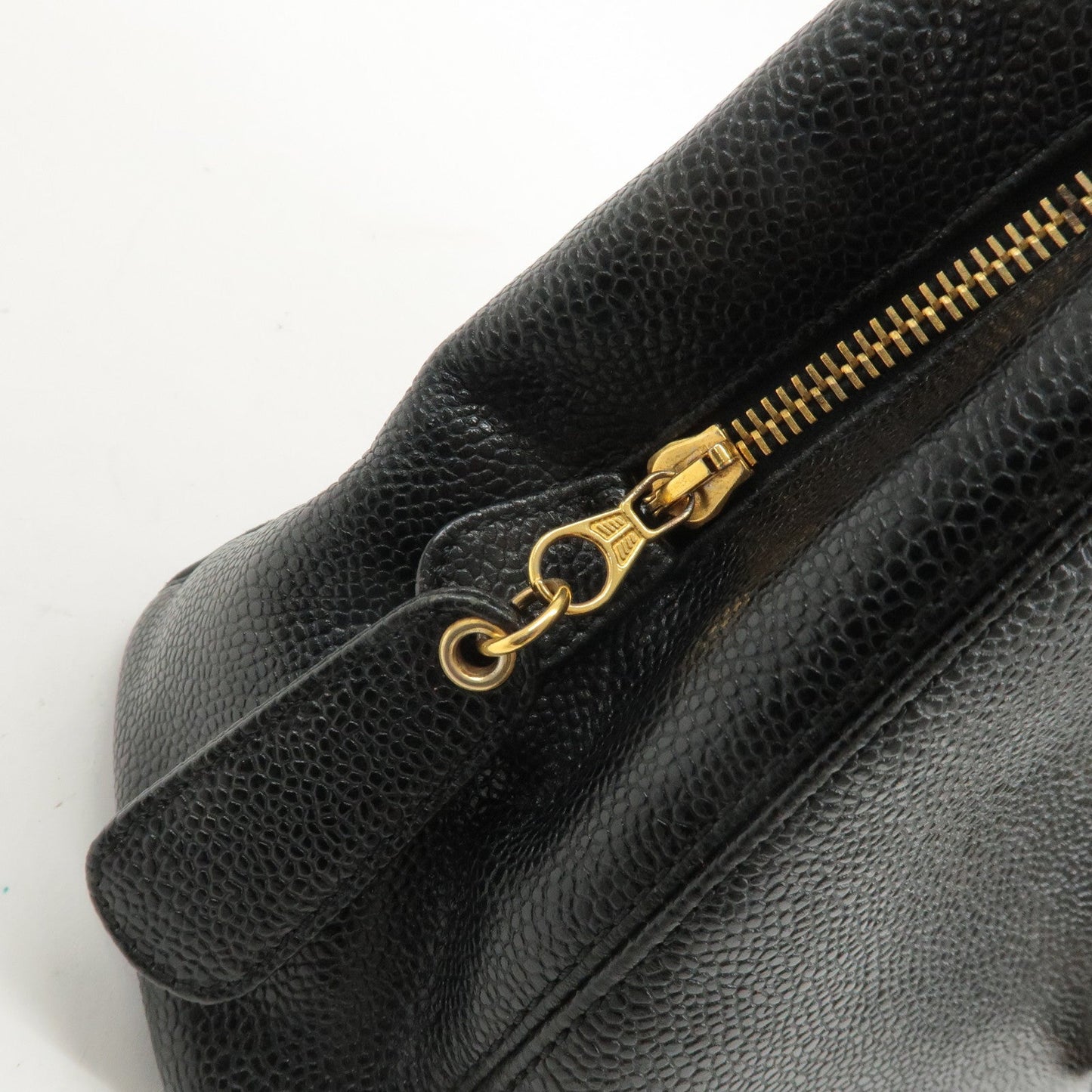 CHANEL Caviar Skin Chain Tote Bag Black Gold