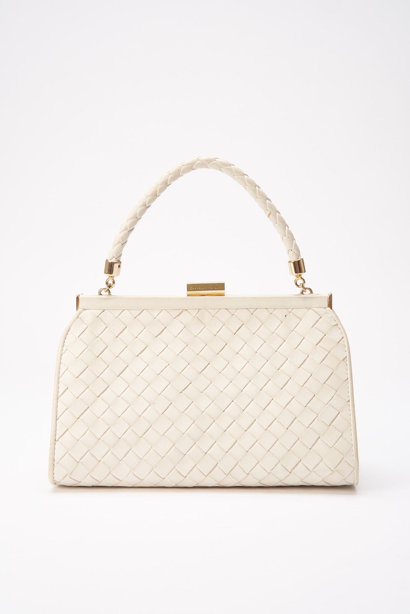 Vintage Bottega Veneta Intrecciato White Leather Evening Bag