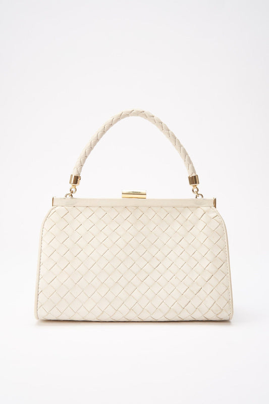 Vintage Bottega Veneta Intrecciato White Leather Evening Bag