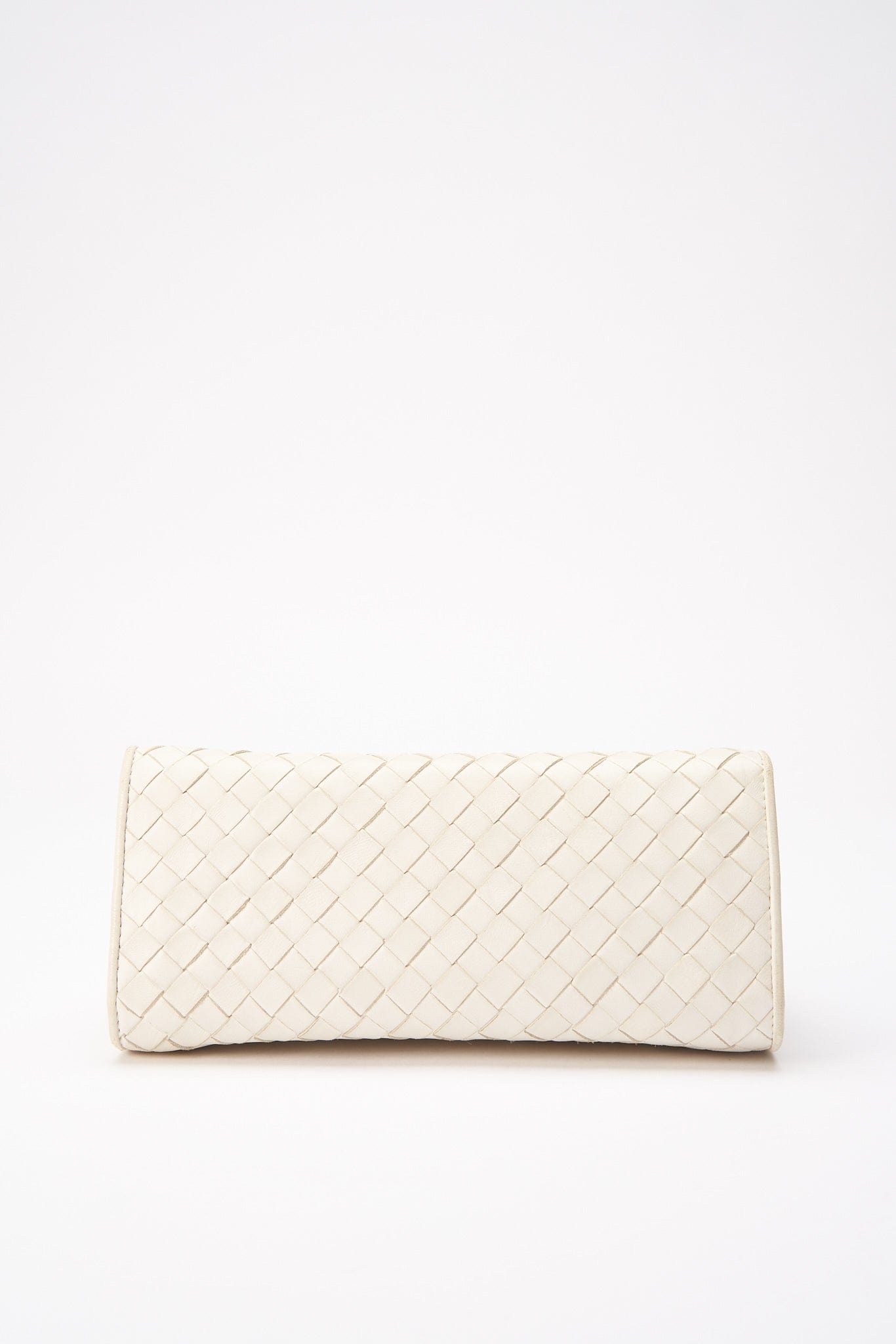 Vintage Bottega Veneta Intrecciato White Leather Evening Bag