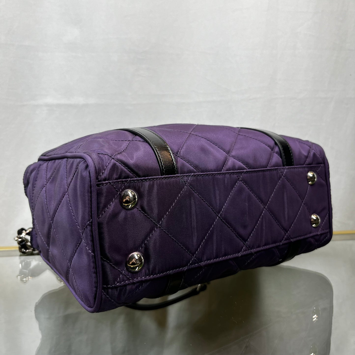 PRADA Impunture Purple Tessuto Quilted Chain Shoulder Bag and Wallet