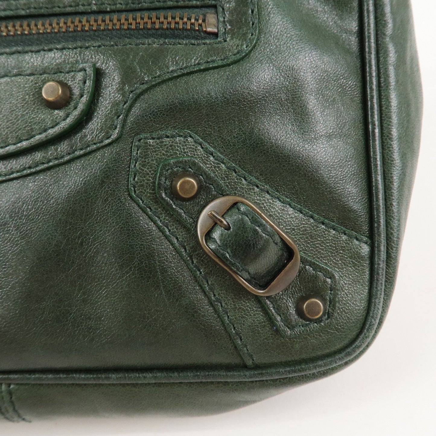 BALENCIAGA The Shoulder Leather 2 Way Hand Bag Green 138226