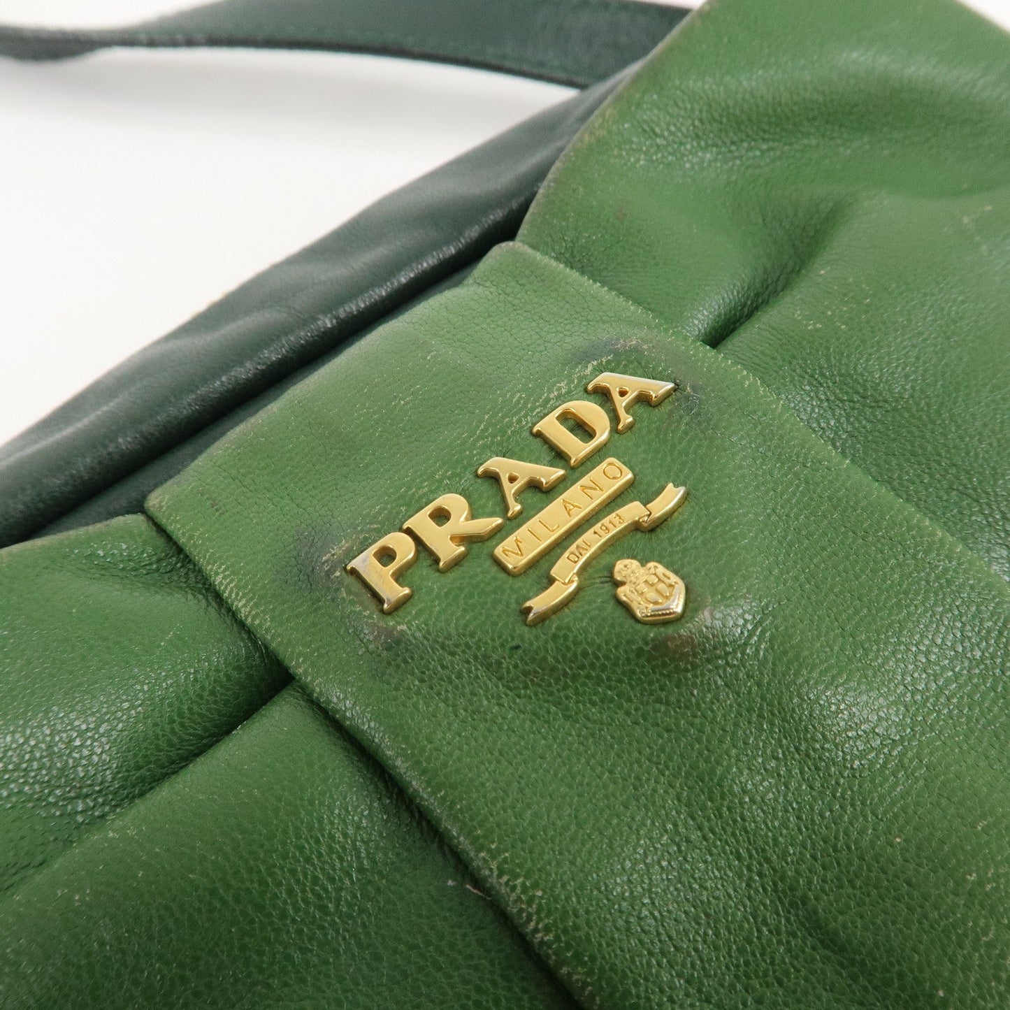 PRADA Logo Leather Ribbon Shoulder Bag Green BP0166