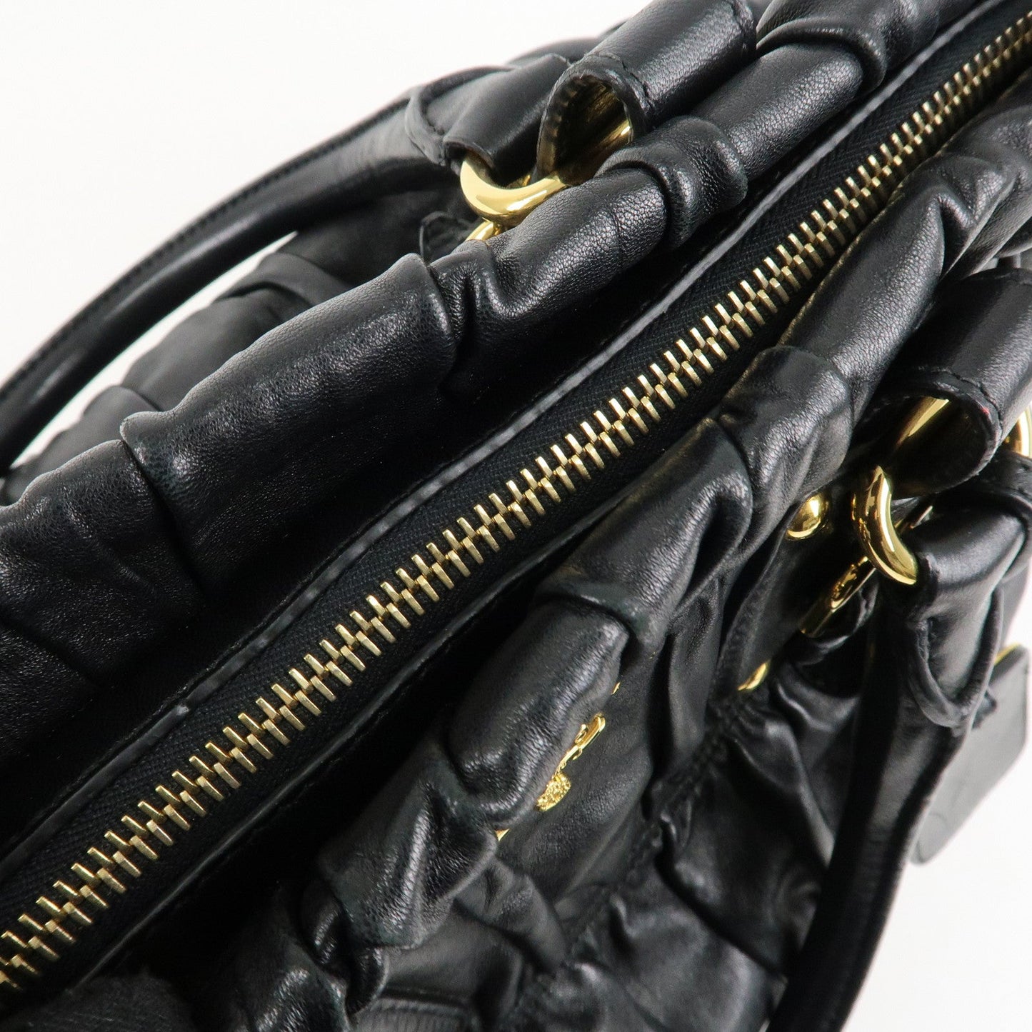 PRADA Leather 2way Bag Hand bag Black Gold Hardware