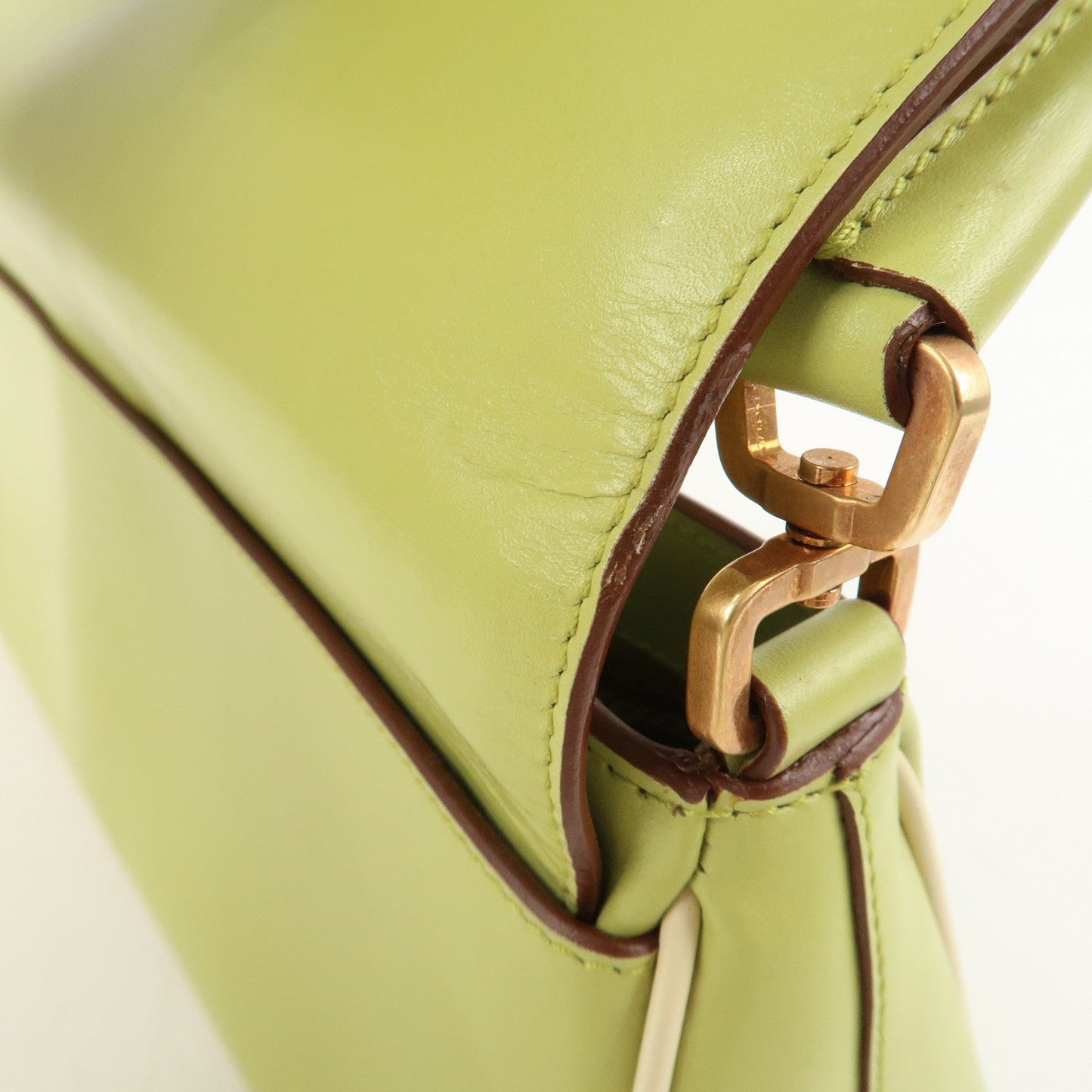 PRADA Leather Shoulder Bag Hand Bag Light Green B10689