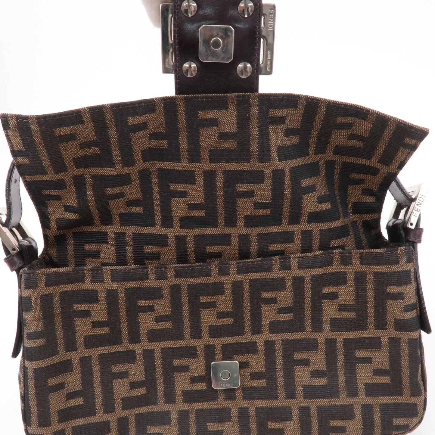 FENDI Mamma Baguette Canvas Leather Shoulder Bag Brown 26424