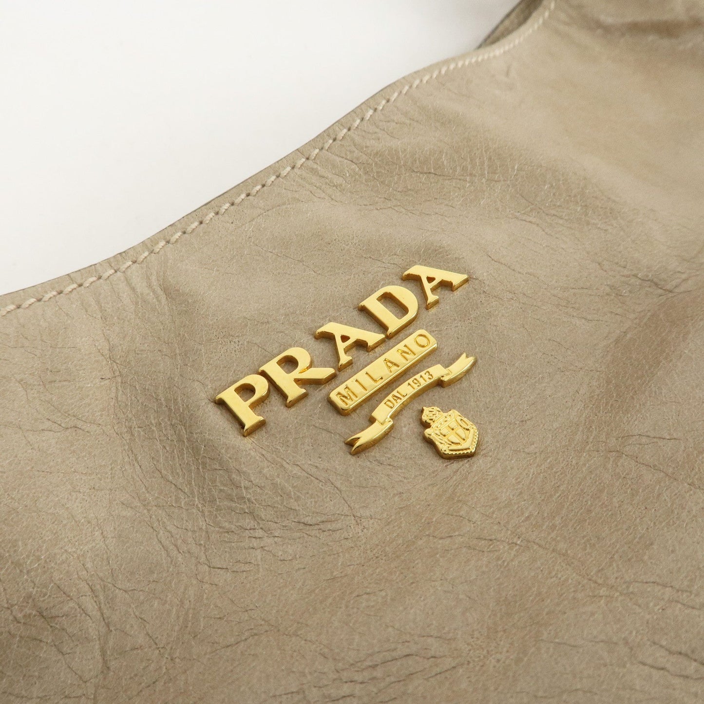 PRADA Leatehr Shoulder Bag Hand Bag Beige