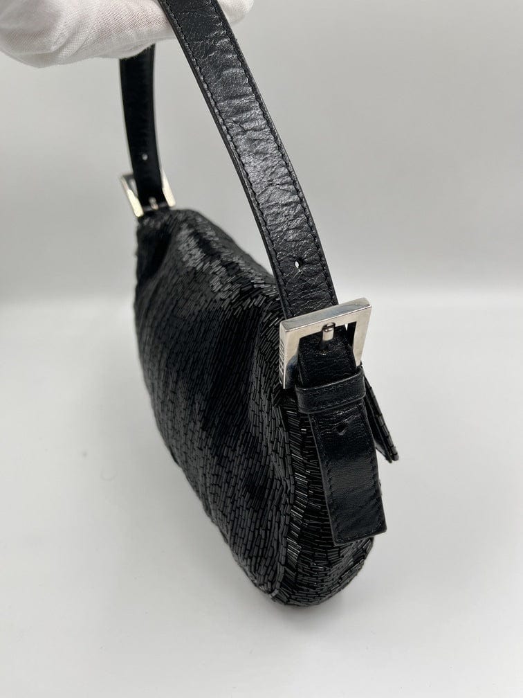 Vintage Fendi Black Beaded Baguette Bag