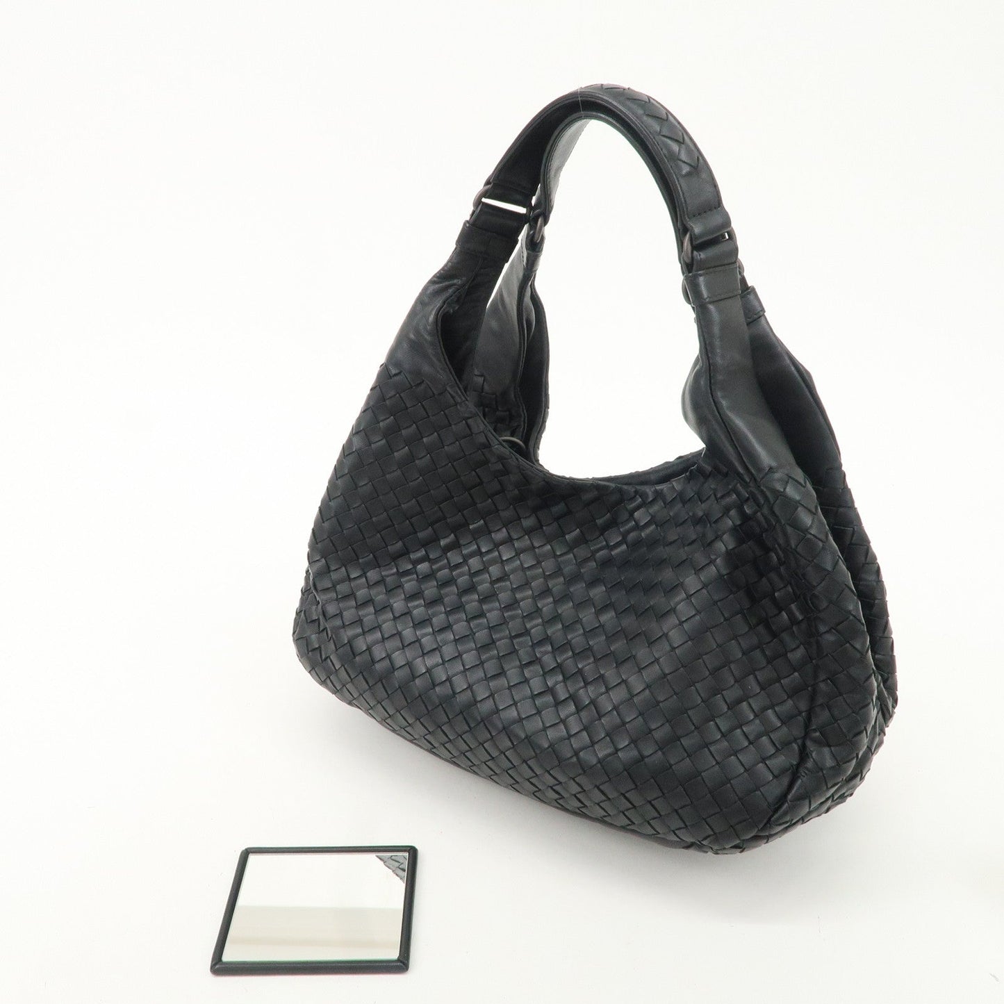 BOTTEGA VENETA Intrecciato Leather Shoulder Bag Black 125787