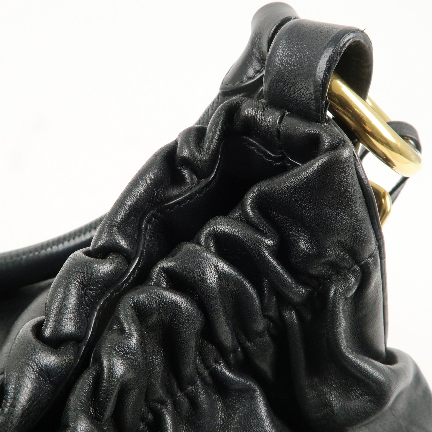 PRADA Logo Leather Shoulder Hand Bag Black Gold Hardware