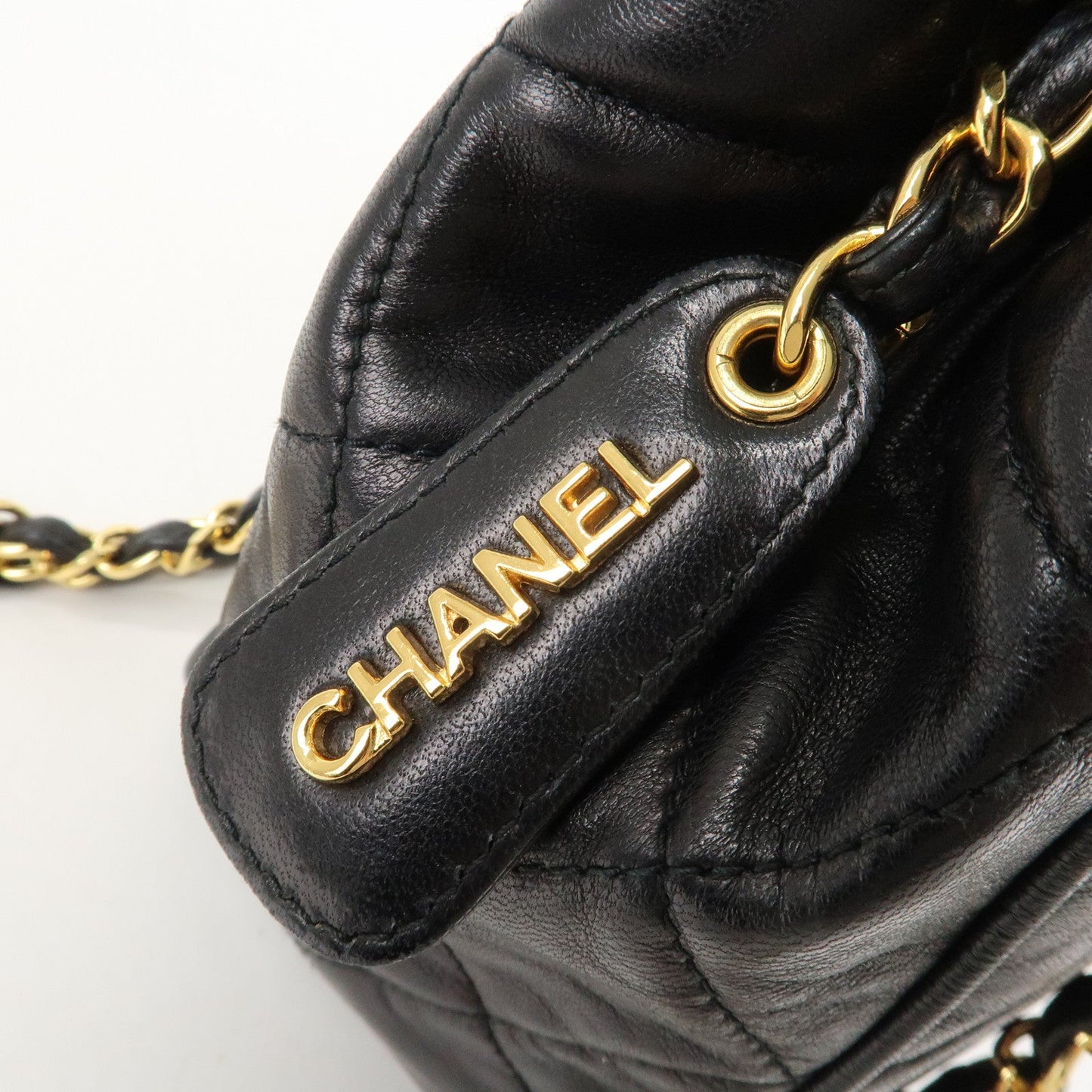 CHANEL Matelasse Lamb Skin COCO Mark Chain Shoulder Bag Black