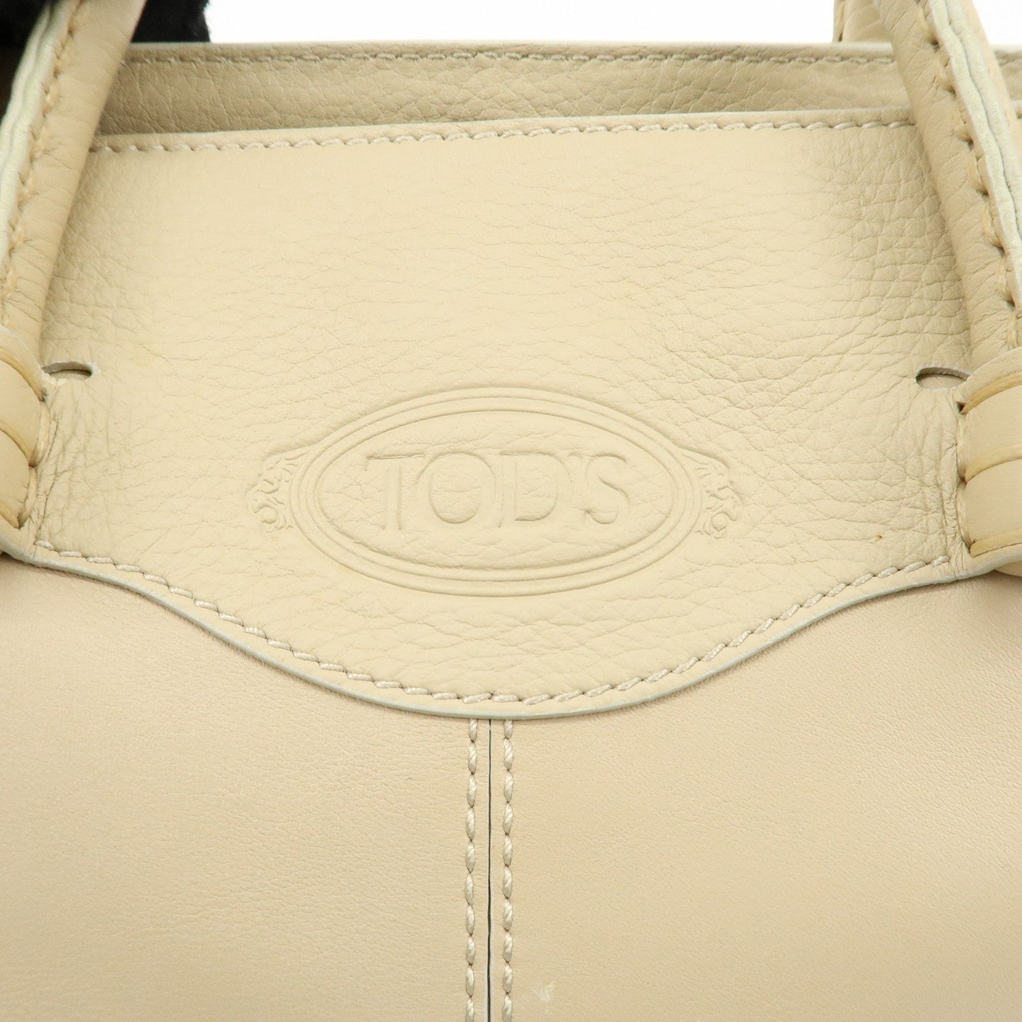 TOD'S Logo Leather Tote Bag Hand Bag Beige Cream