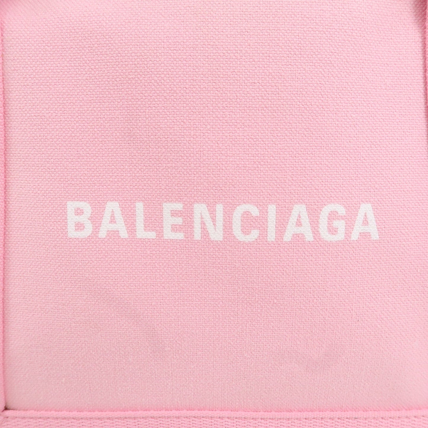 BALENCIAGA Canvas Leather Navy Cabas XS 2Way Tote Bag Pink 390346