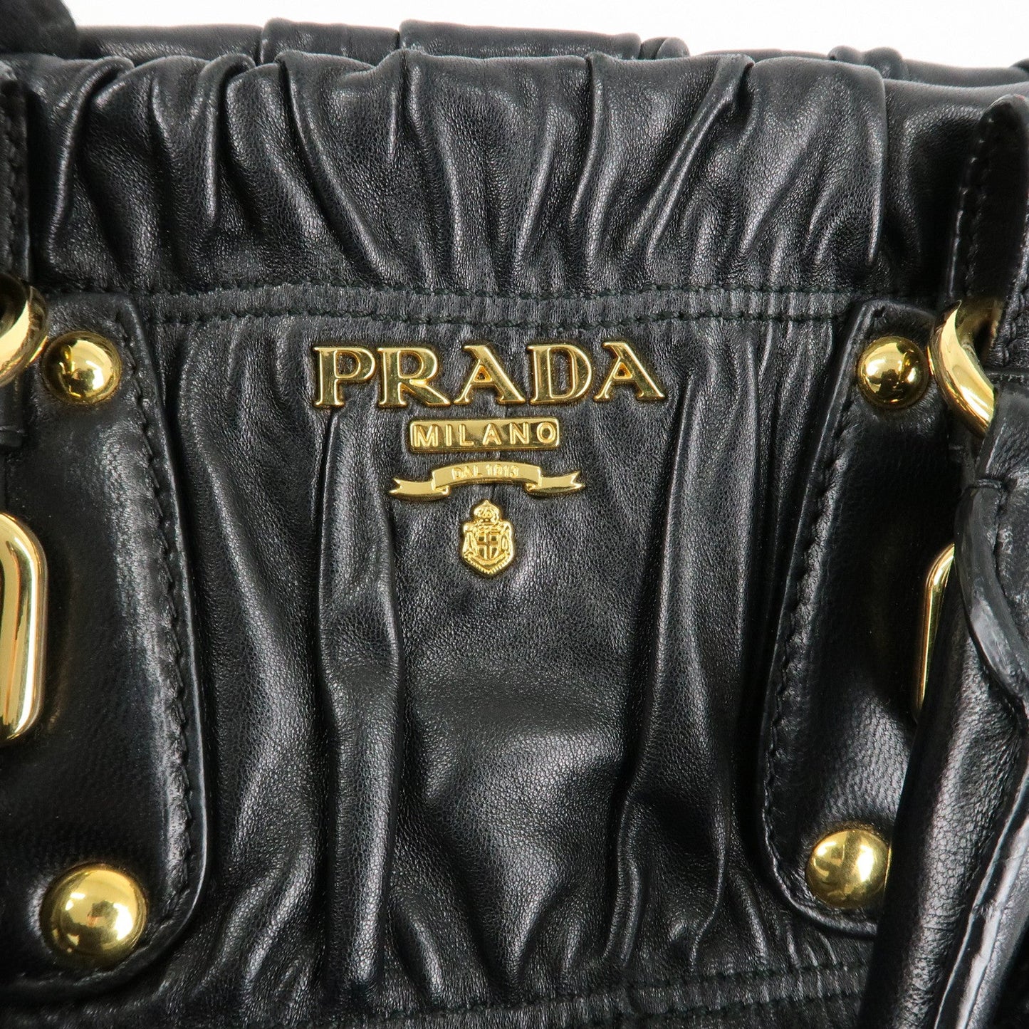 PRADA Leather 2way Bag Hand bag Black Gold Hardware