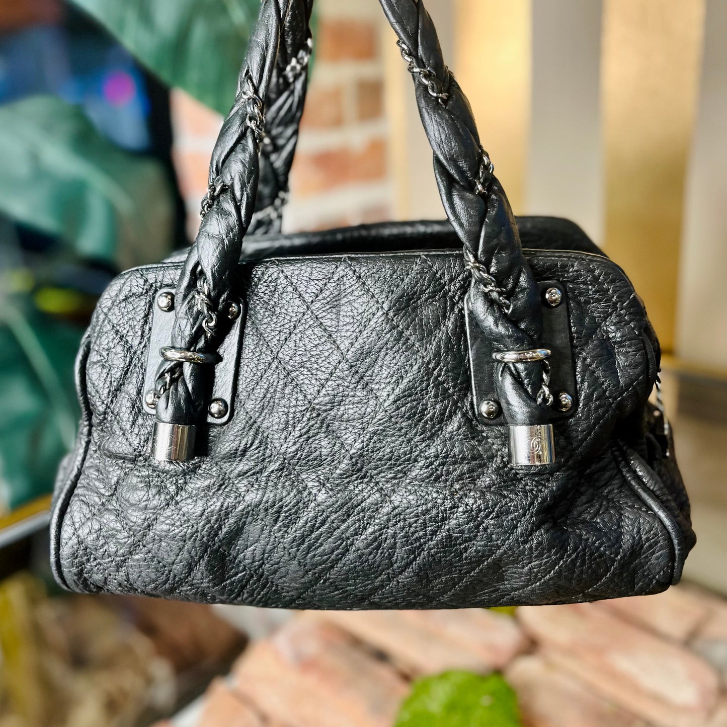 CHANEL Black Distressed Lambskin Lady Braid Bowler ADI1057