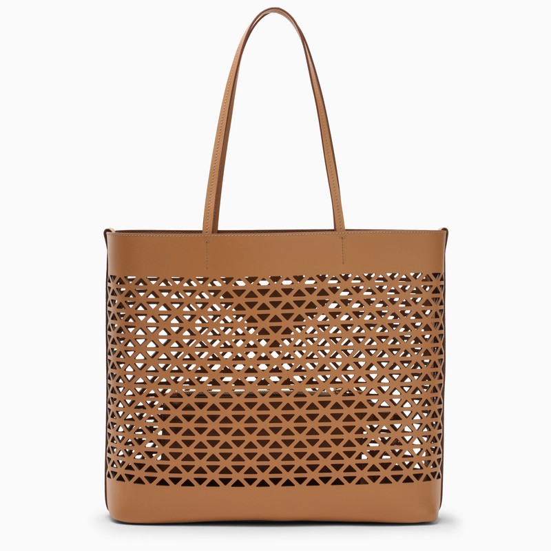 Prada Large Brown Perforated Leather Shopping Bag Women