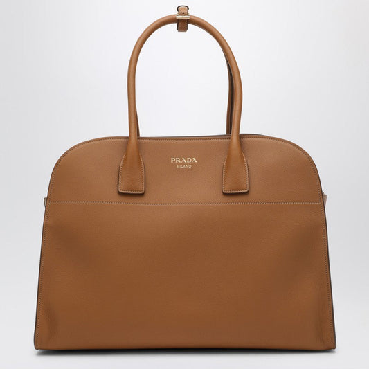 Prada Large Caramel-Coloured Leather Shopping Bag With Buckles Women