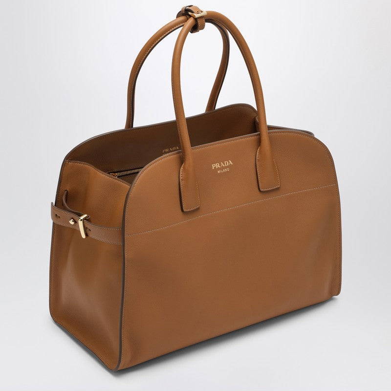 Prada Large Caramel-Coloured Leather Shopping Bag With Buckles Women