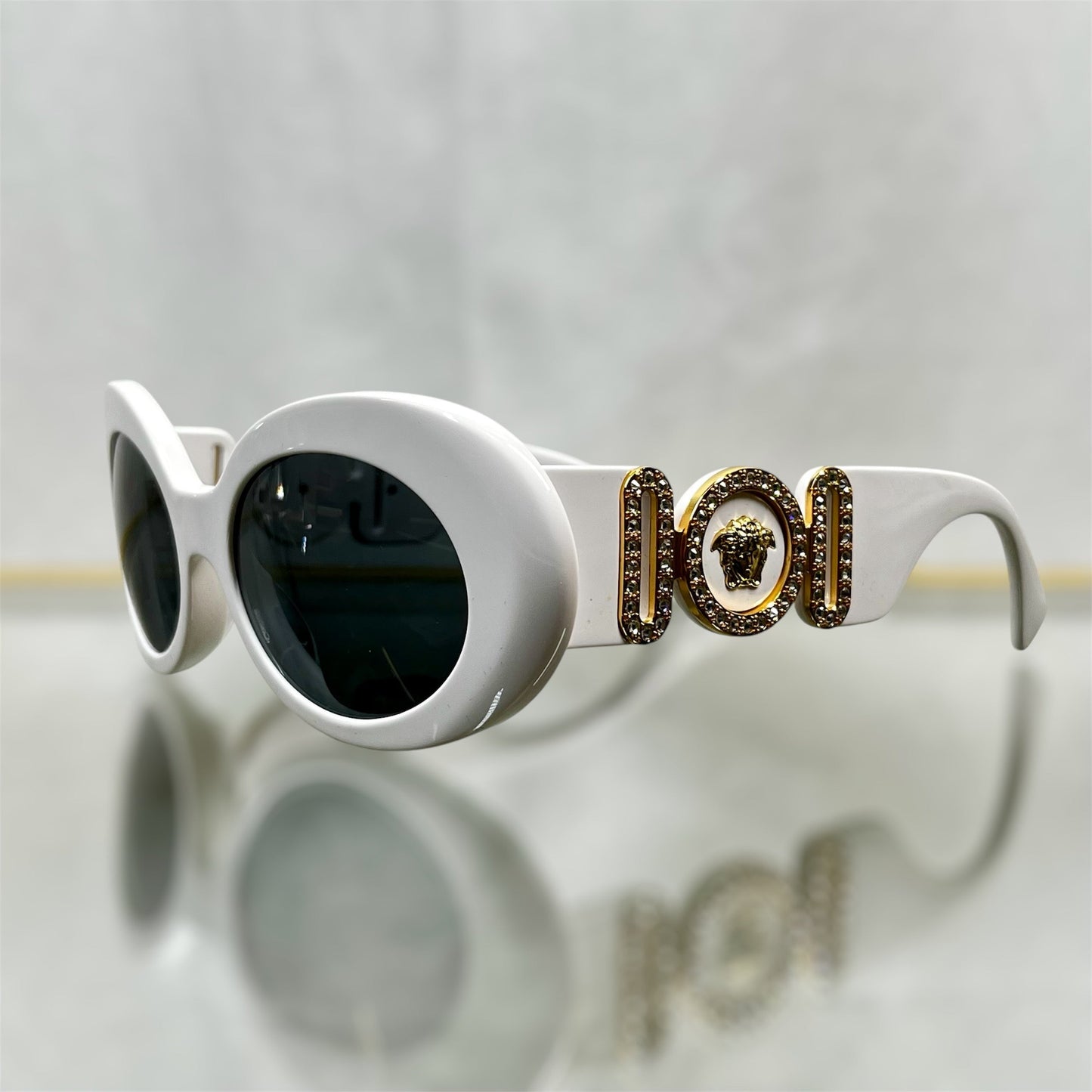 VERSACE MOD4726BU White Acetate Oval Crystal Embellished Medusa Sunglasses