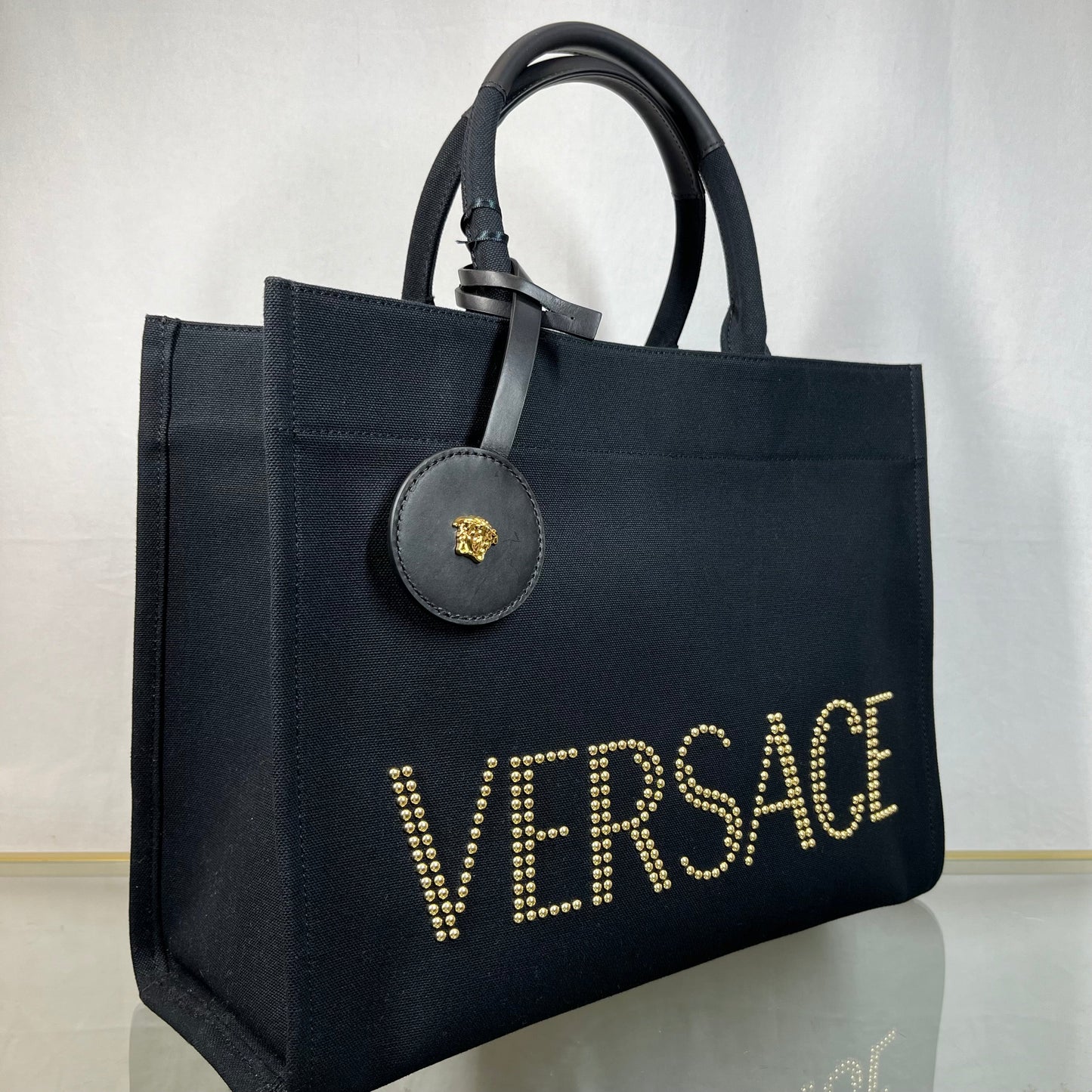 VERSACE Studded Large Black Canvas Tote TS3714