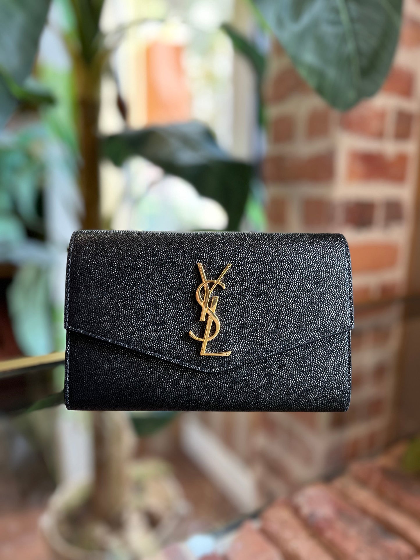 SAINT LAURENT  Black Grain de poudre Uptown wallet on chain