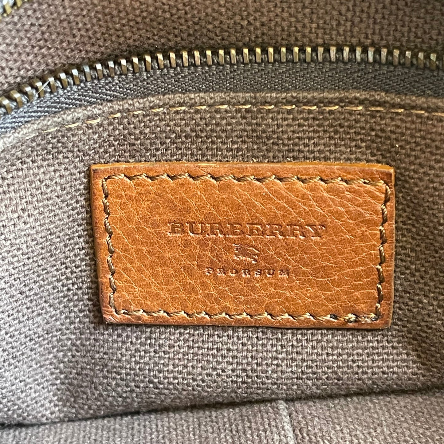 BURBERRY Check Brown Leather Shoulder Bag