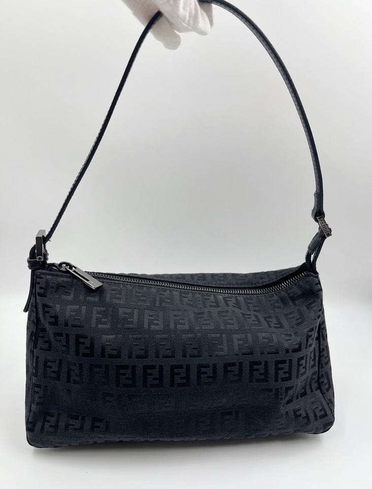 Vintage Fendi Pochette Bag in Black Zucchino Canvas