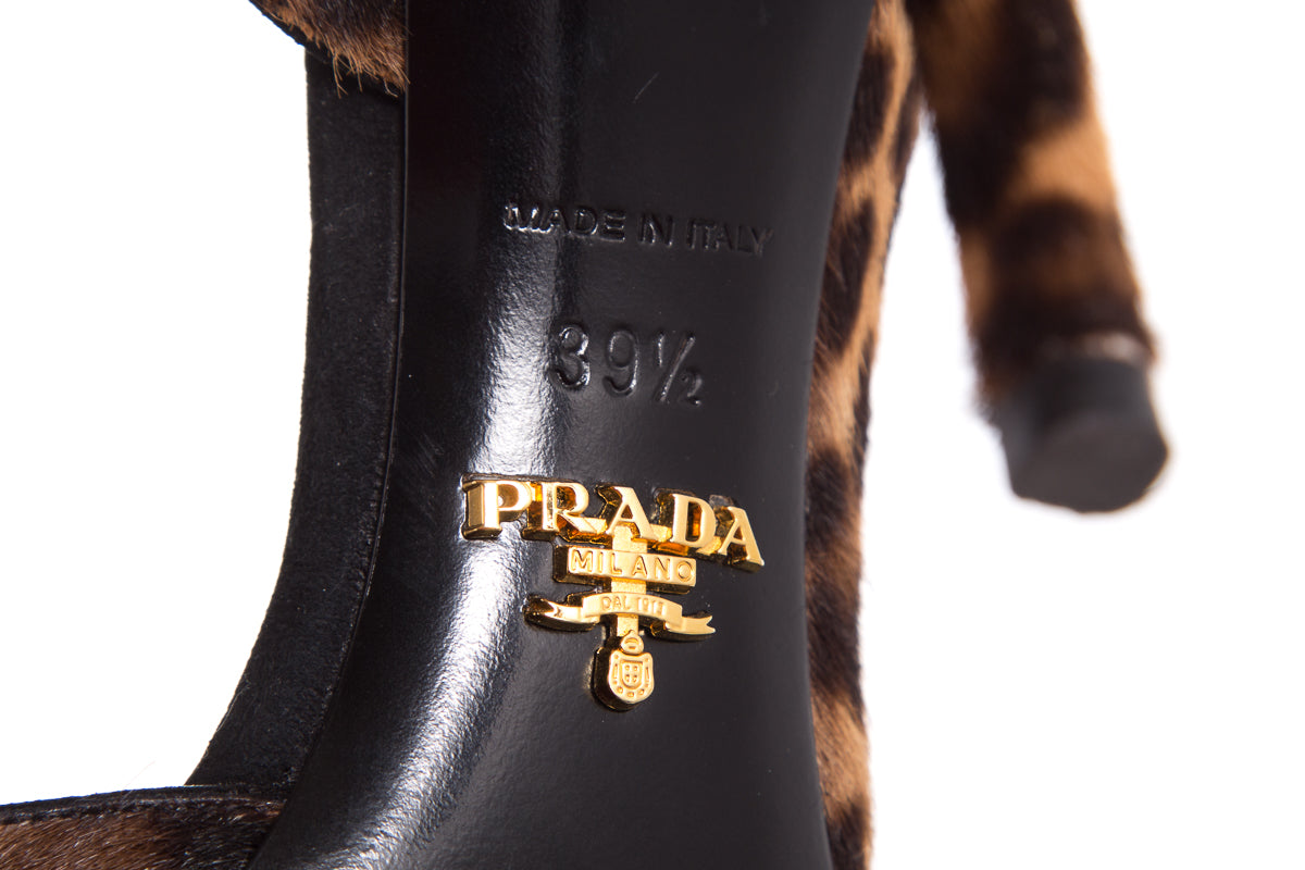 Prada Leopard Pony Hair Pointed Toe Heels SZ 39.5