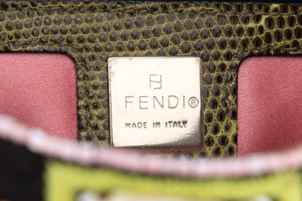 Fendi Black & Pink Snake Trimmed Beaded Baguette