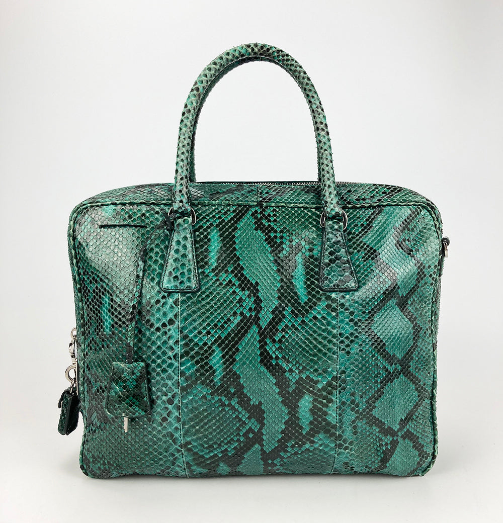 Prada Teal Snakeskin Python Top Handle Tote