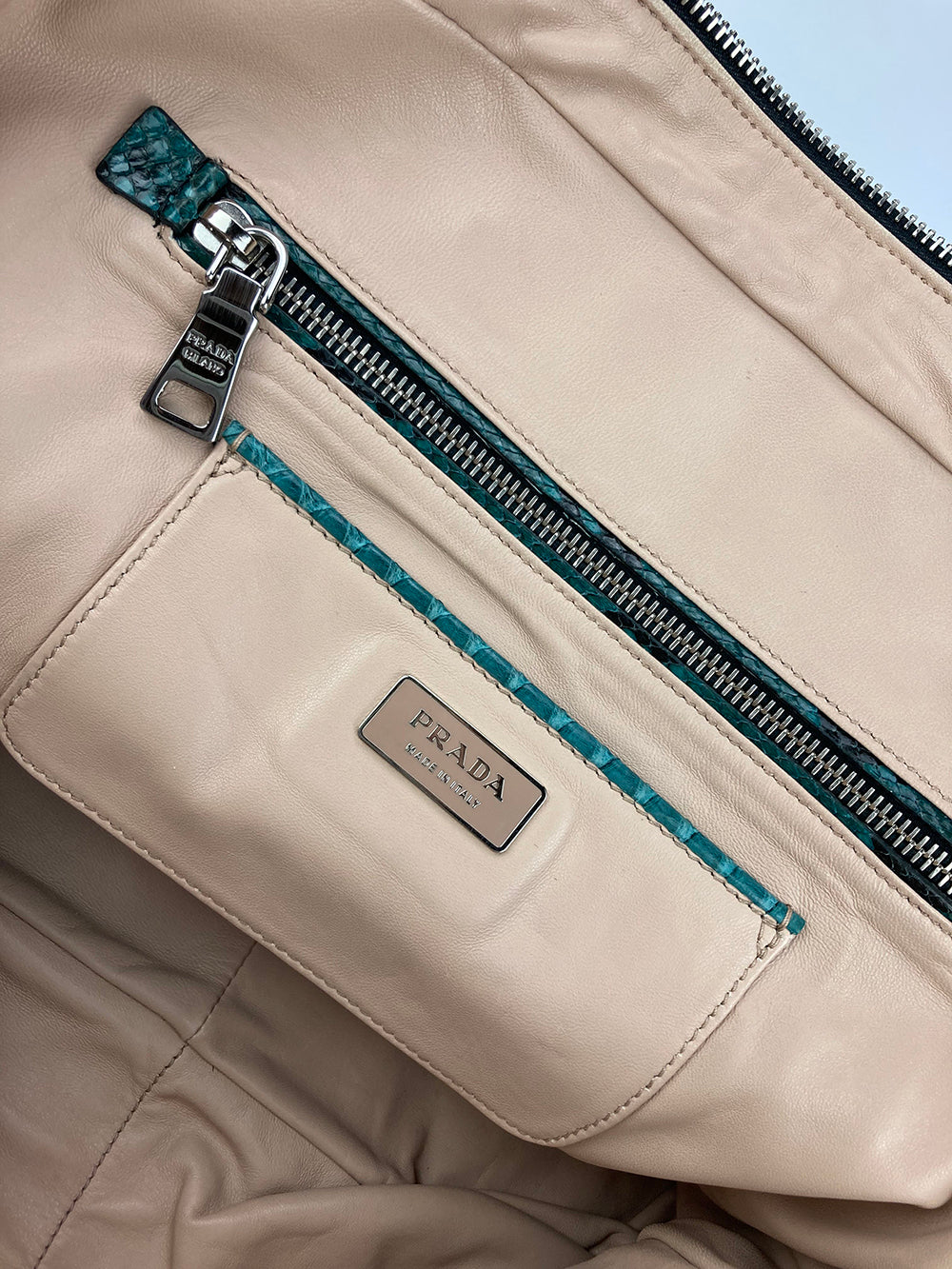 Prada Teal Snakeskin Python Top Handle Tote