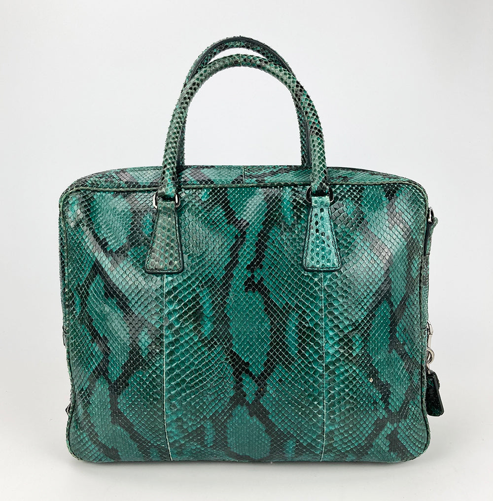 Prada Teal Snakeskin Python Top Handle Tote