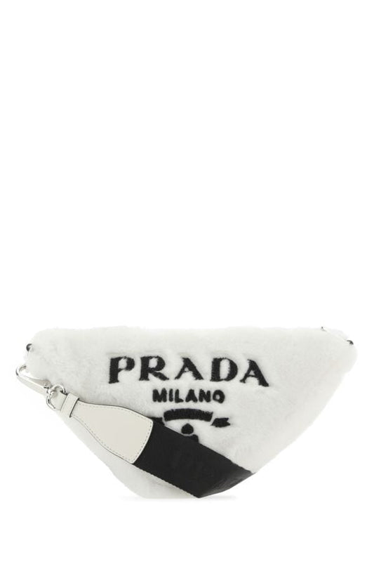 Prada Woman White Shearling Triangle Crossbody Bag