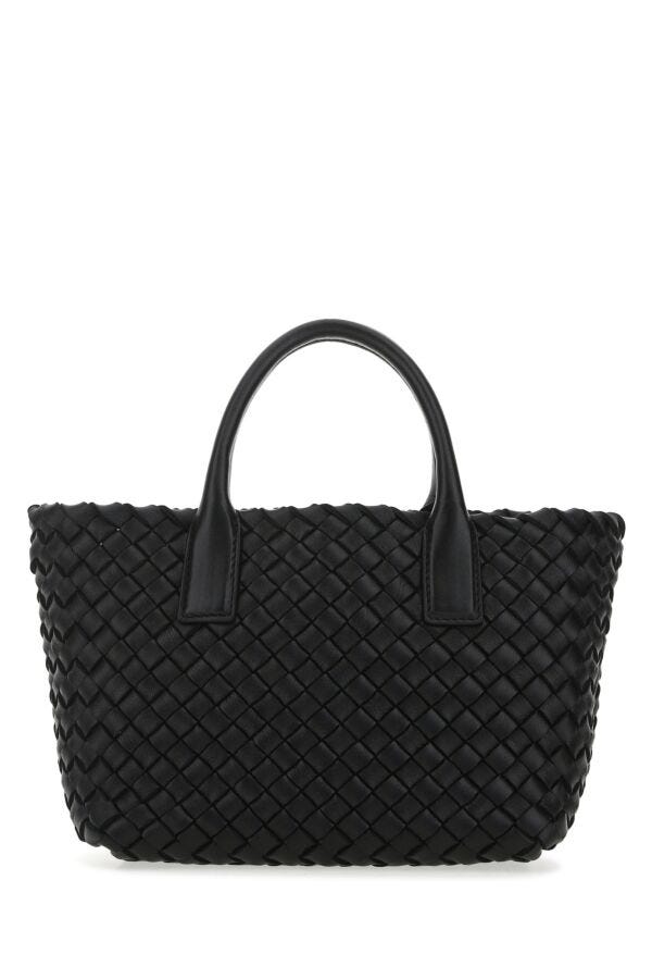 Bottega Veneta Woman Black Leather Mini Cabat Handbag