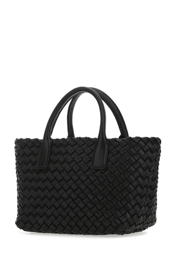 Bottega Veneta Woman Black Leather Mini Cabat Handbag