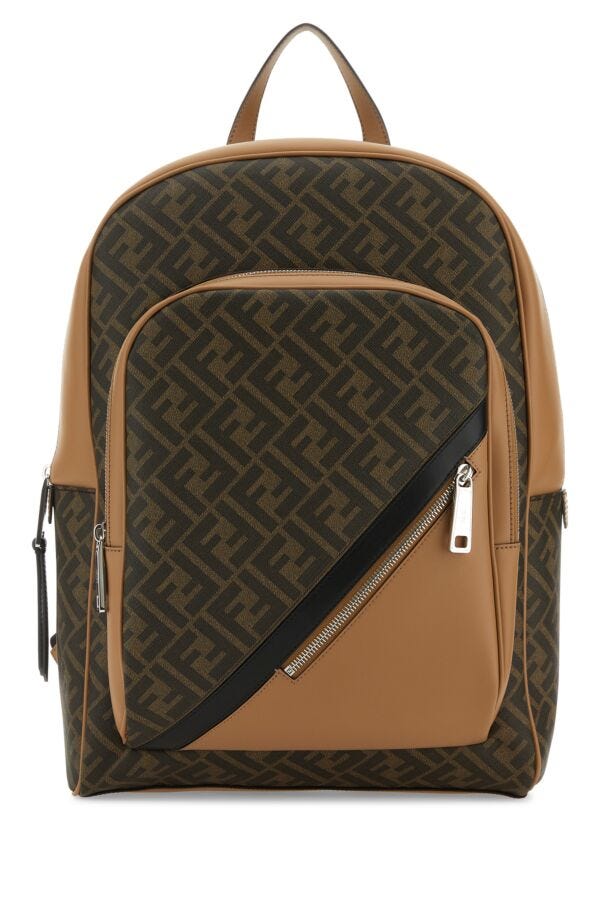 Fendi Man Multicolor Cotton Blend And Leather Backpack