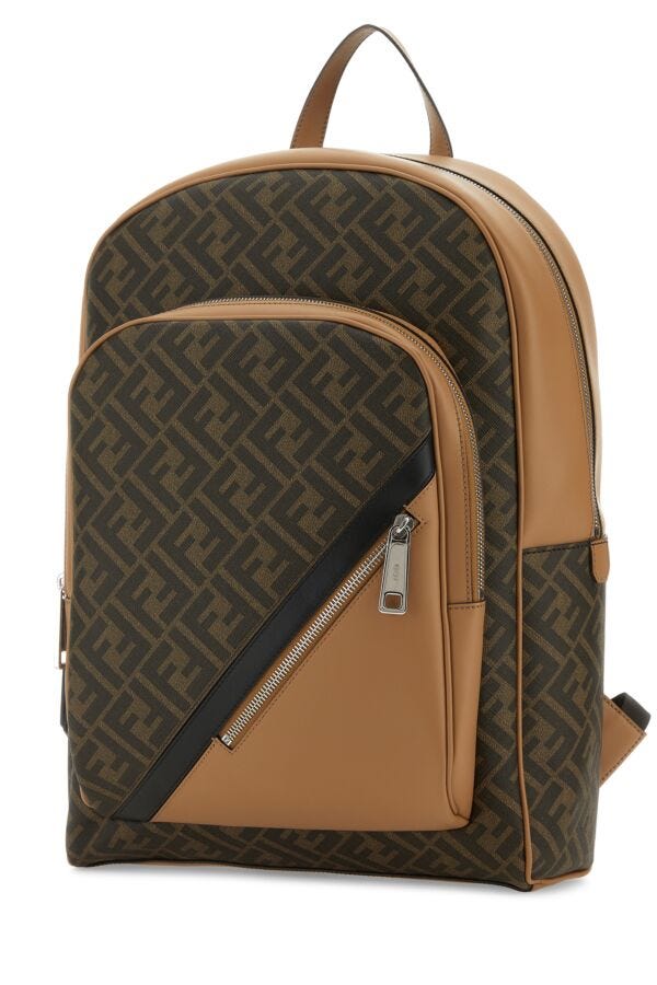 Fendi Man Multicolor Cotton Blend And Leather Backpack