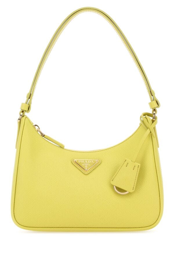 Prada Woman Acid Green Leather Mini Prada Re-Edition Shoulder Bag