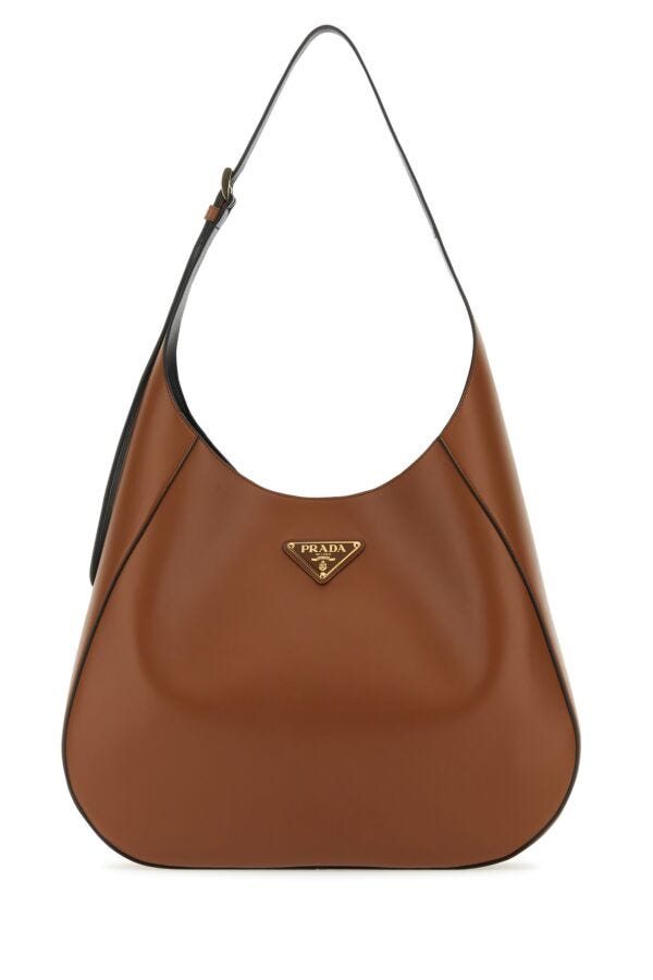 Prada Woman Brown Leather Large Shoulder Bag