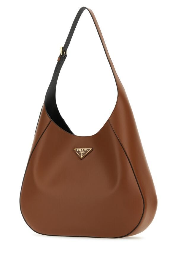 Prada Woman Brown Leather Large Shoulder Bag