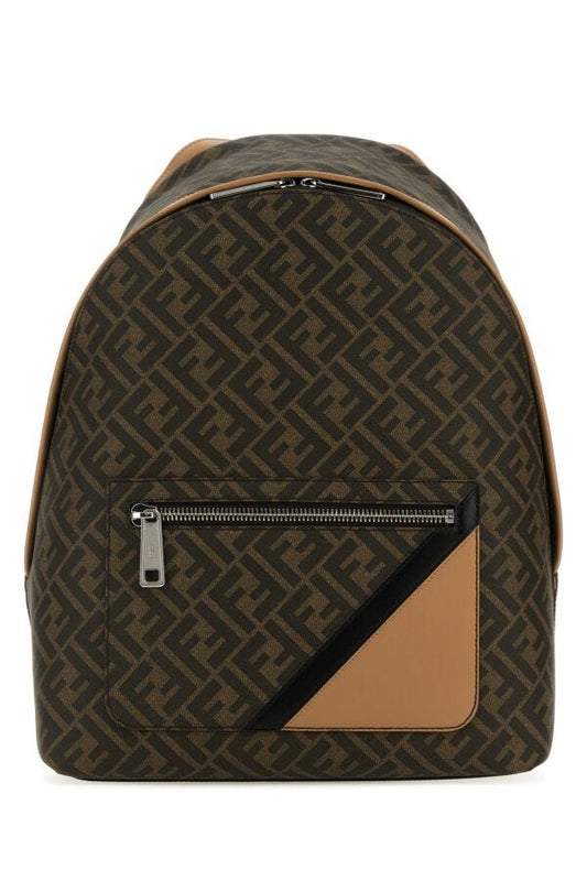 Fendi Man Multicolor Canvas And Leather Fendi Chiodo Diagonal Backpack