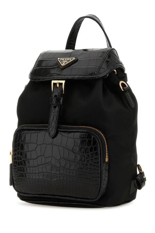 Prada Woman Black Re-Nylon And Leather Backpack