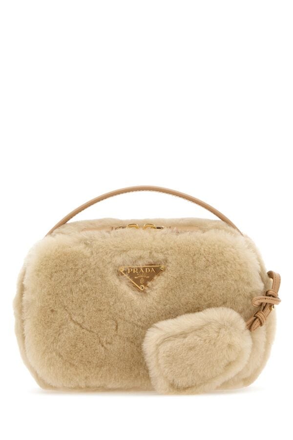 Prada Woman Sand Shearling Crossbody Bag