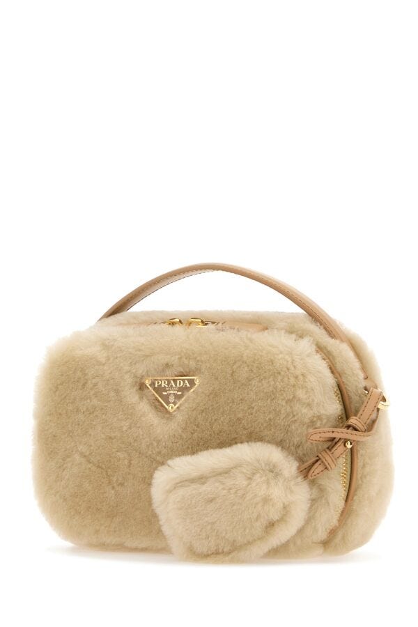 Prada Woman Sand Shearling Crossbody Bag