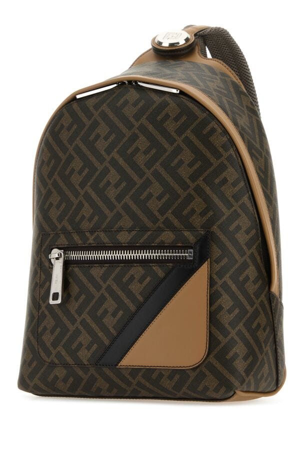 Fendi Man Multicolor Canvas And Leather Small Fendi Chiodo Diagonal Backpack