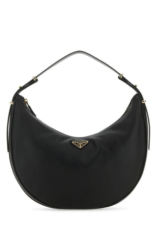 Prada Woman Black Leather Big Arquã¨ Handbag