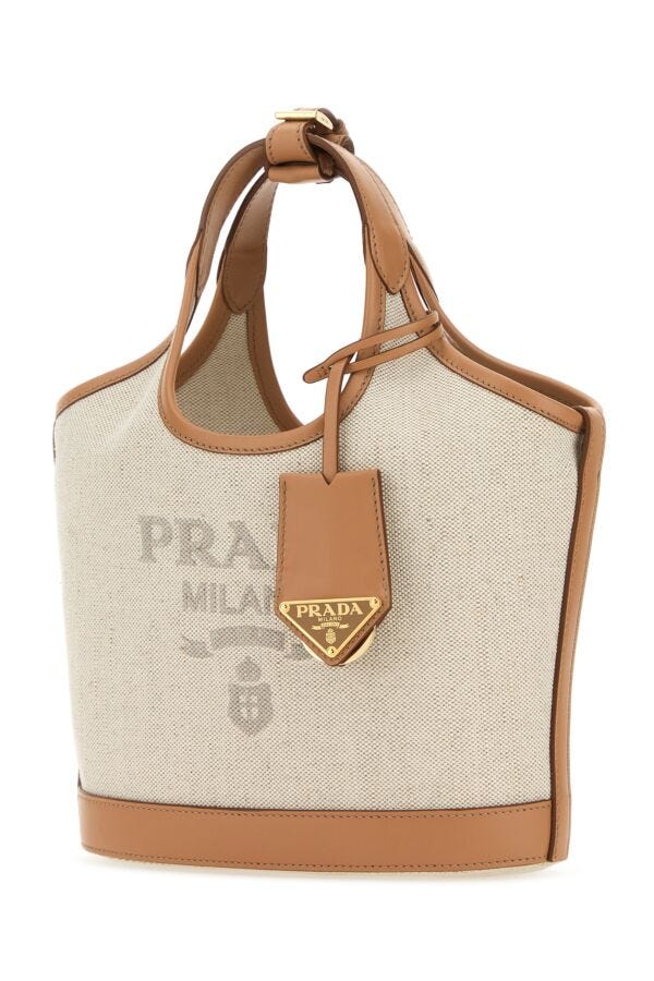 Prada Woman Sand Canvas Handbag