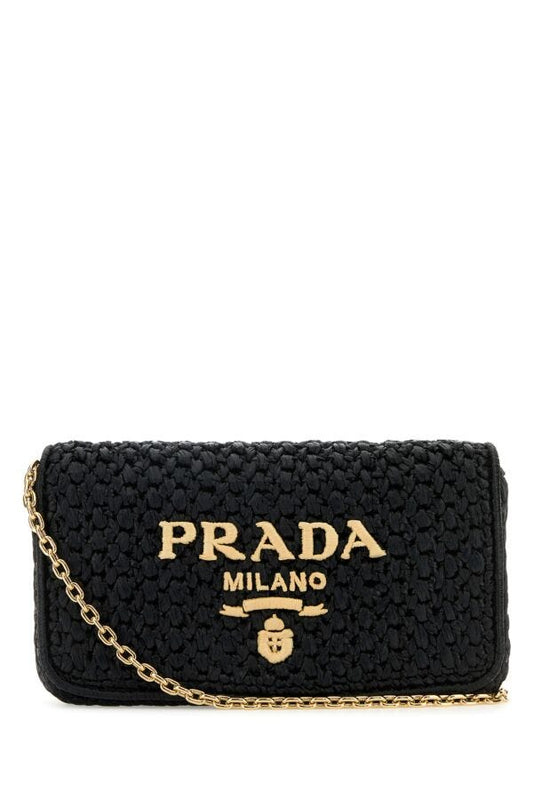 Prada Woman Black Raffia Crossbody Bag