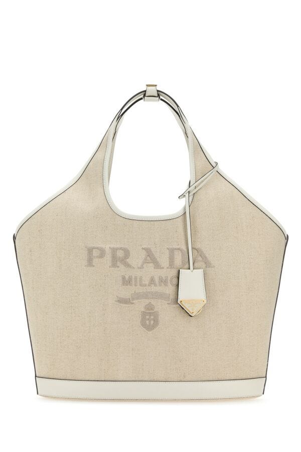 Prada Woman Sand Canvas Shopping Bag